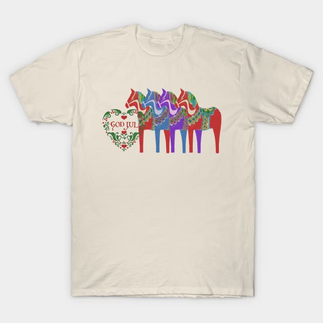 God Jul Dala Horses T-Shirt by Ginny Luttrell